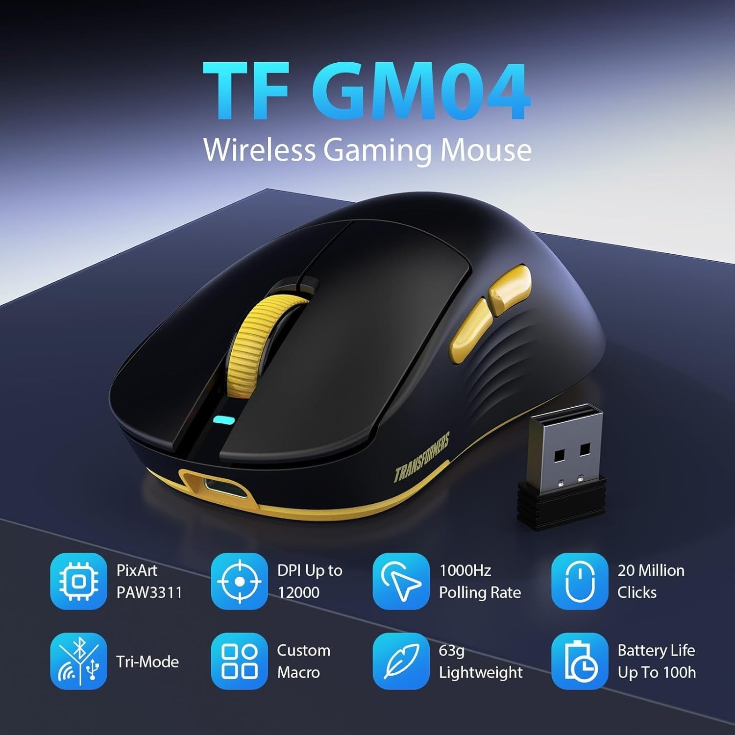 Wireless Gaming Mouse 63g 12000 DPI RGB Programmable 100H