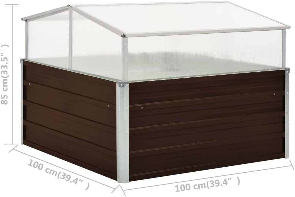 Outdoor Brown Raised Garden Greenhouse with Galvanised Steel Frame 100x100x85cm