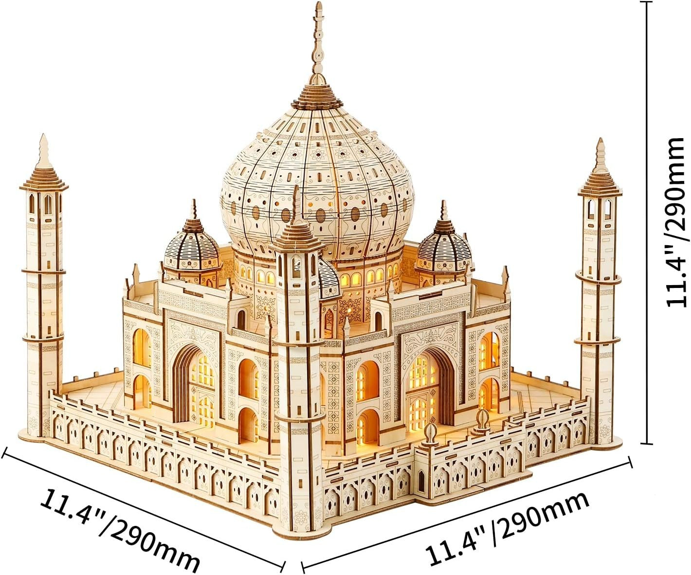 3D Wooden Taj Mahal Puzzle with LED Light, DIY Architectural Model Kit, 388 PCS