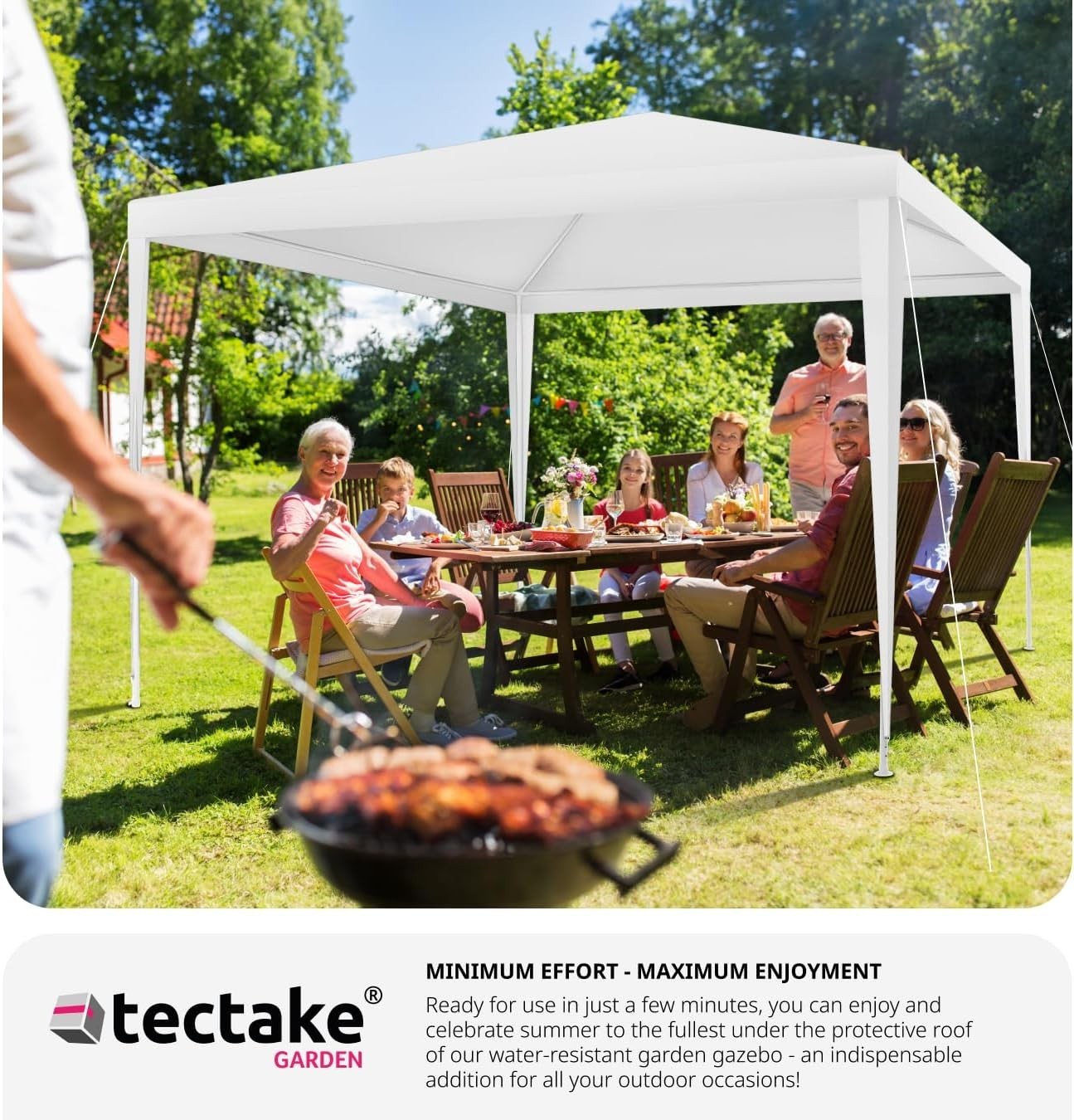 3x3m White Garden Gazebo Waterproof UV Shelter w/ 3 Side Panels & Steel Frame
