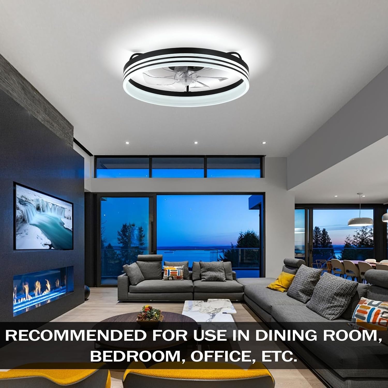 Bladeless Ceiling Fan with Light, 6 Speeds, Dimmable, 20" Black