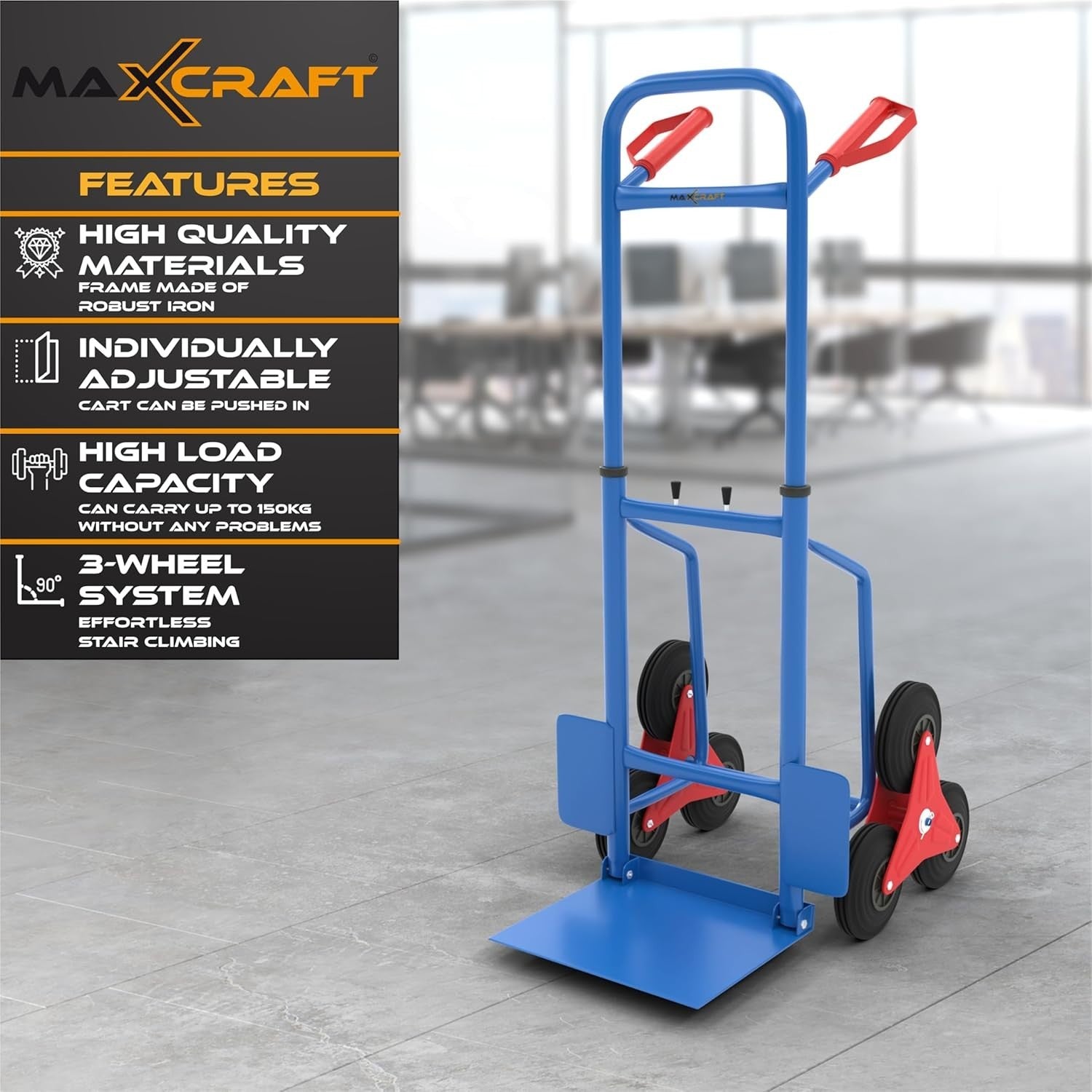 Foldable Stair Climber Sack Truck 150kg 6-Wheel Heavy Duty Hand Trolley Blue