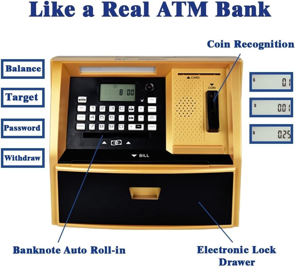 Kids ATM Money Bank Password Piggy Bank Savings Challenge Gold Toy