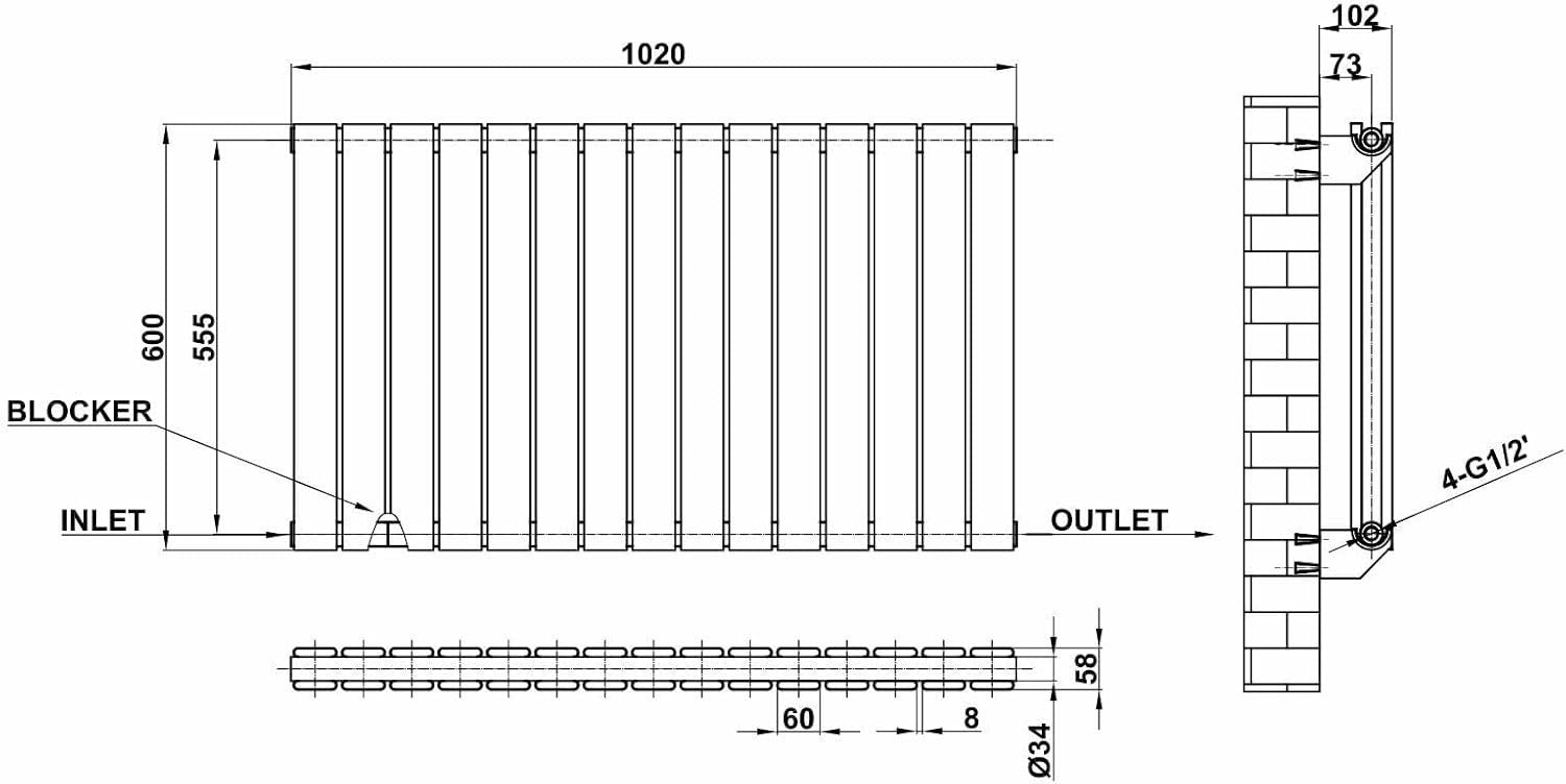 White Double Panel Radiator 600x1020mm Modern Flat Central Heating
