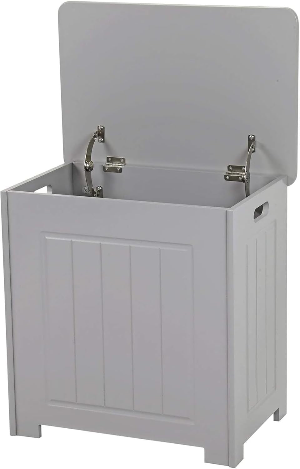 Wooden Laundry Basket with Lid Grey Bathroom Storage Hamper Cabinet