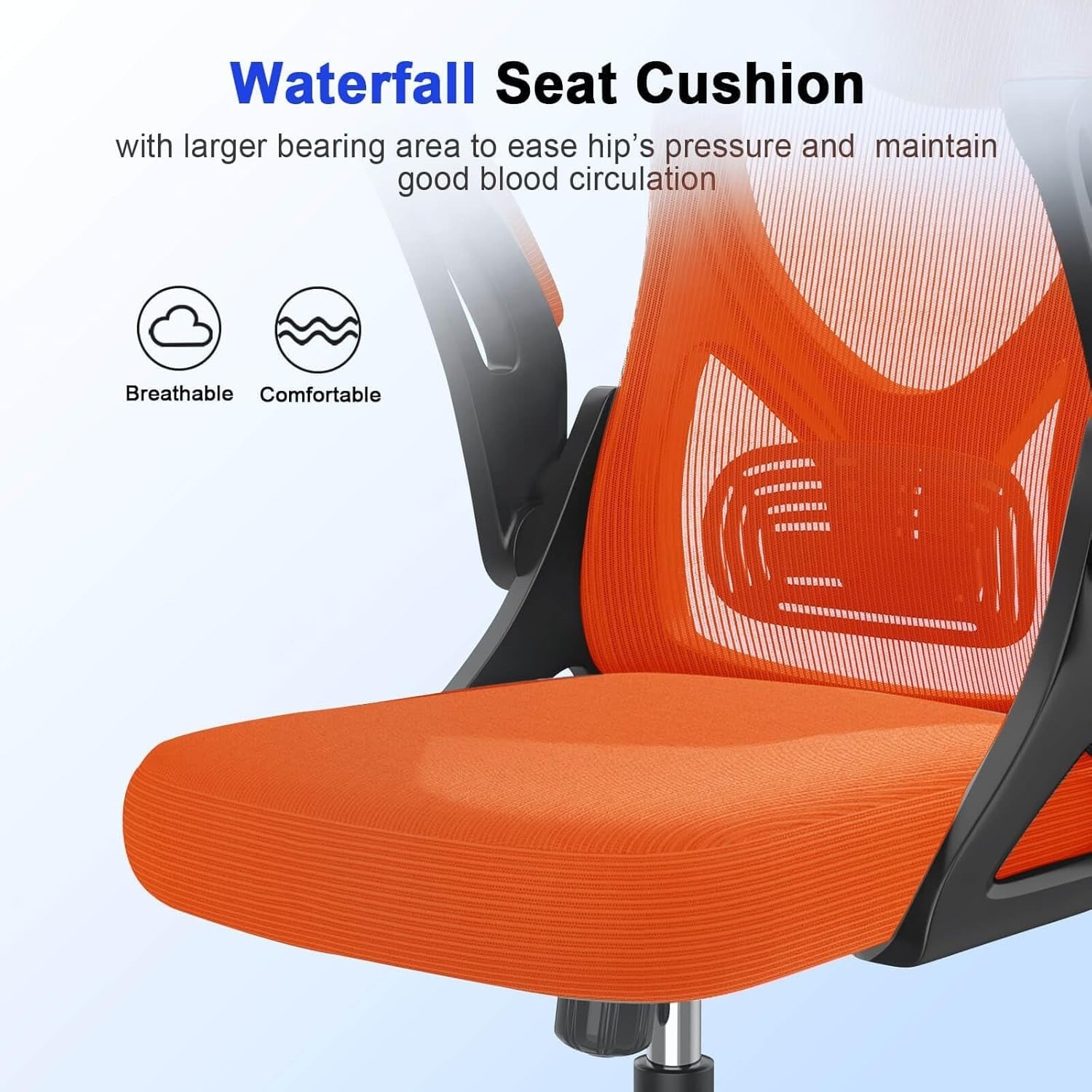 Ergonomic Office Chair High Back Mesh Flip Armrest Adjustable Lumbar Orange