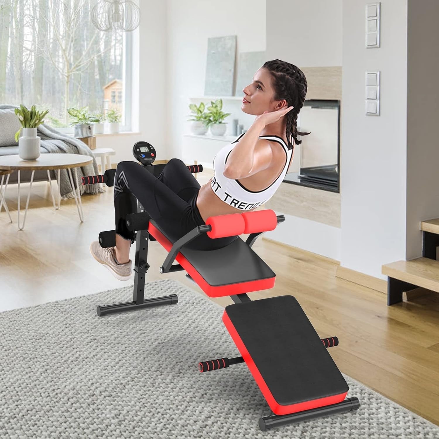 Adjustable Sit Up Bench With LCD Monitor Foldable Full Body Trainer