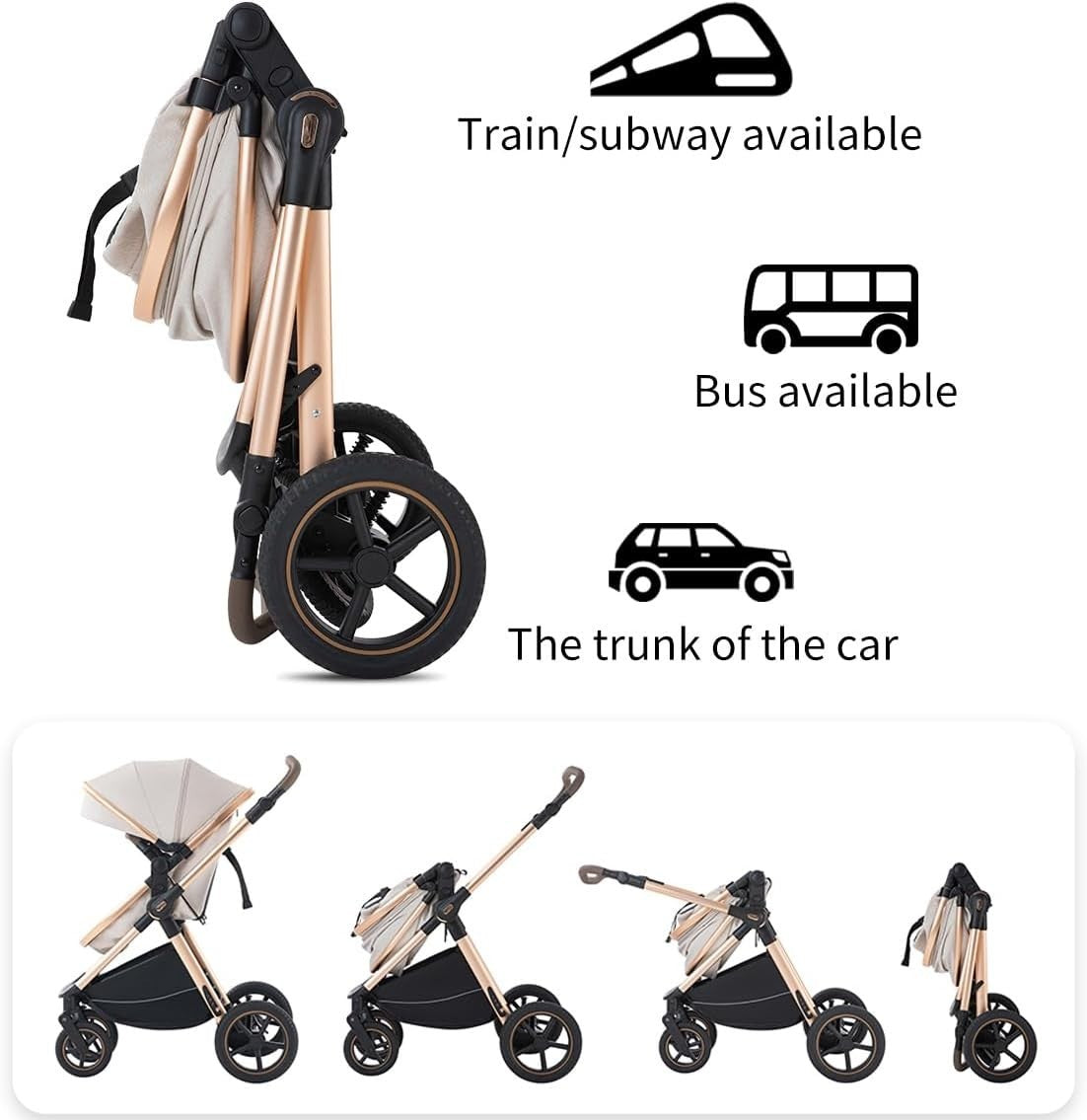 Pink 3in1 Baby Pram Travel Pushchair System Adjustable Handle Foldable 22kg