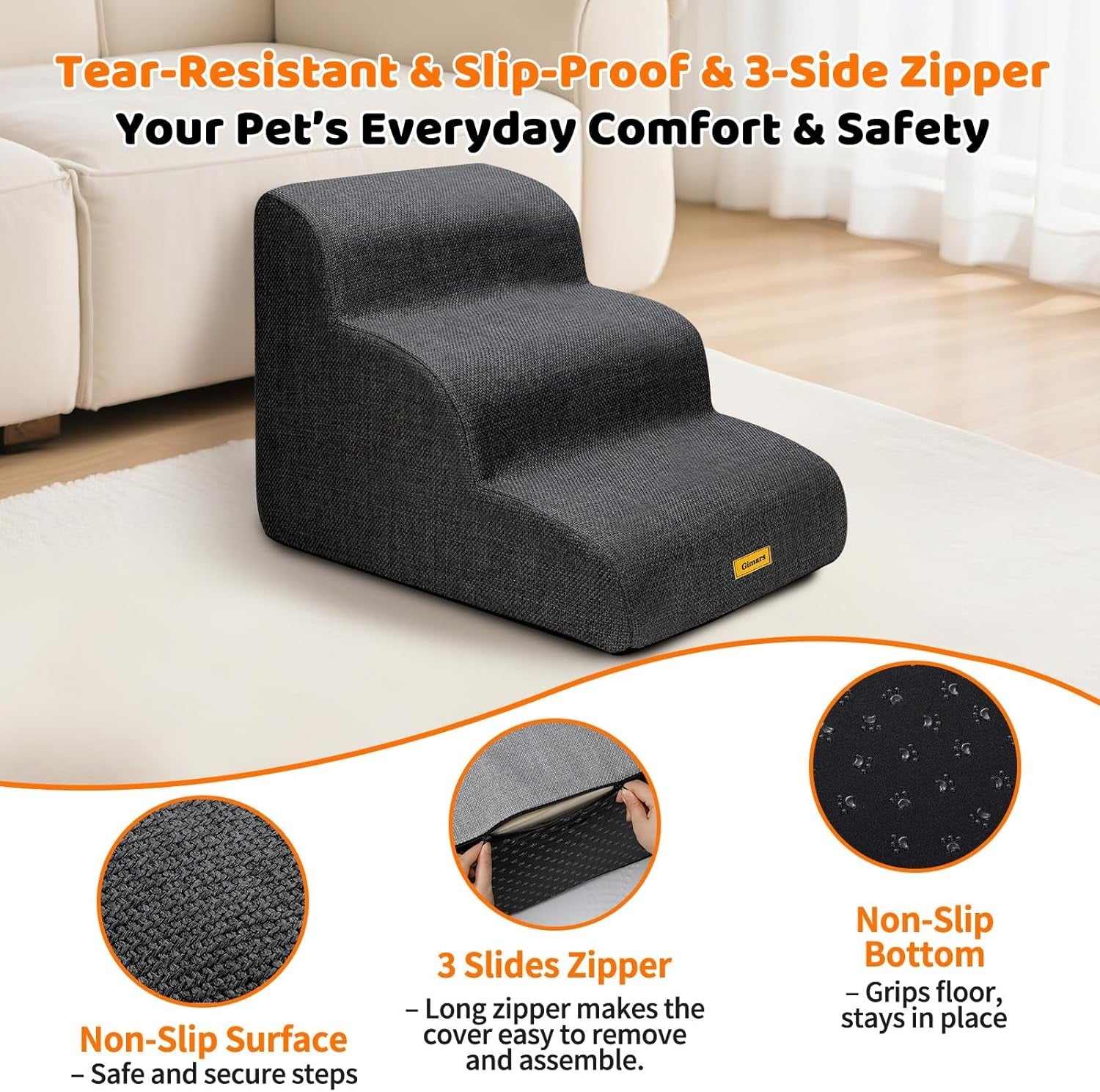 Extra Wide 3 Step Dog Stairs 40cm High Non Slip Foam Pet Ramp