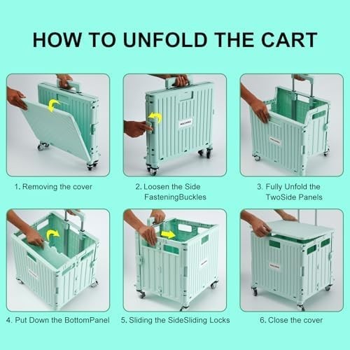 Heavy Duty Folding Trolley on Wheels Collapsible Utility Cart Lid Basket