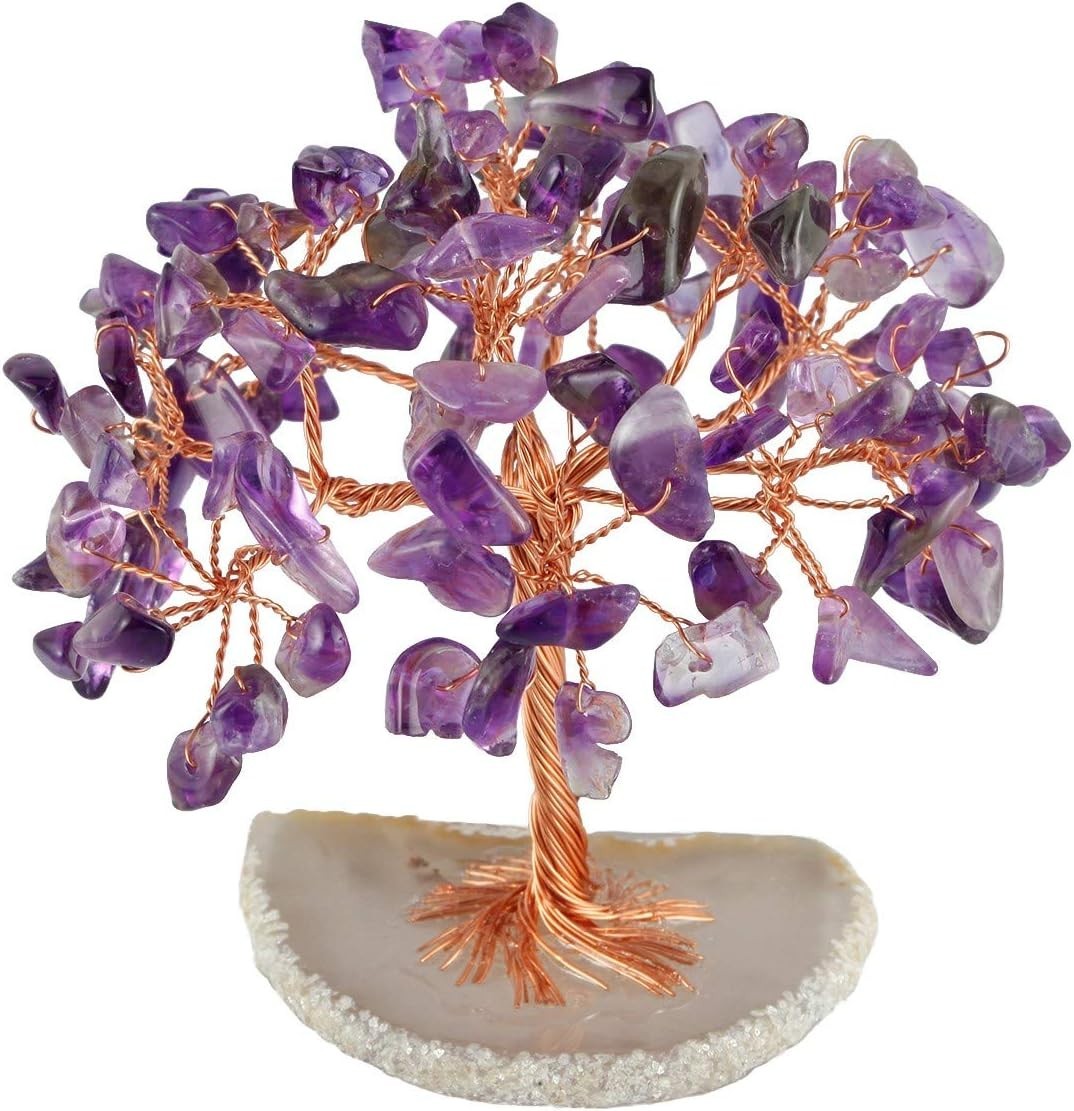 Natural Amethyst Gemstone Money Tree Ornament Healing Crystal Decor Gift