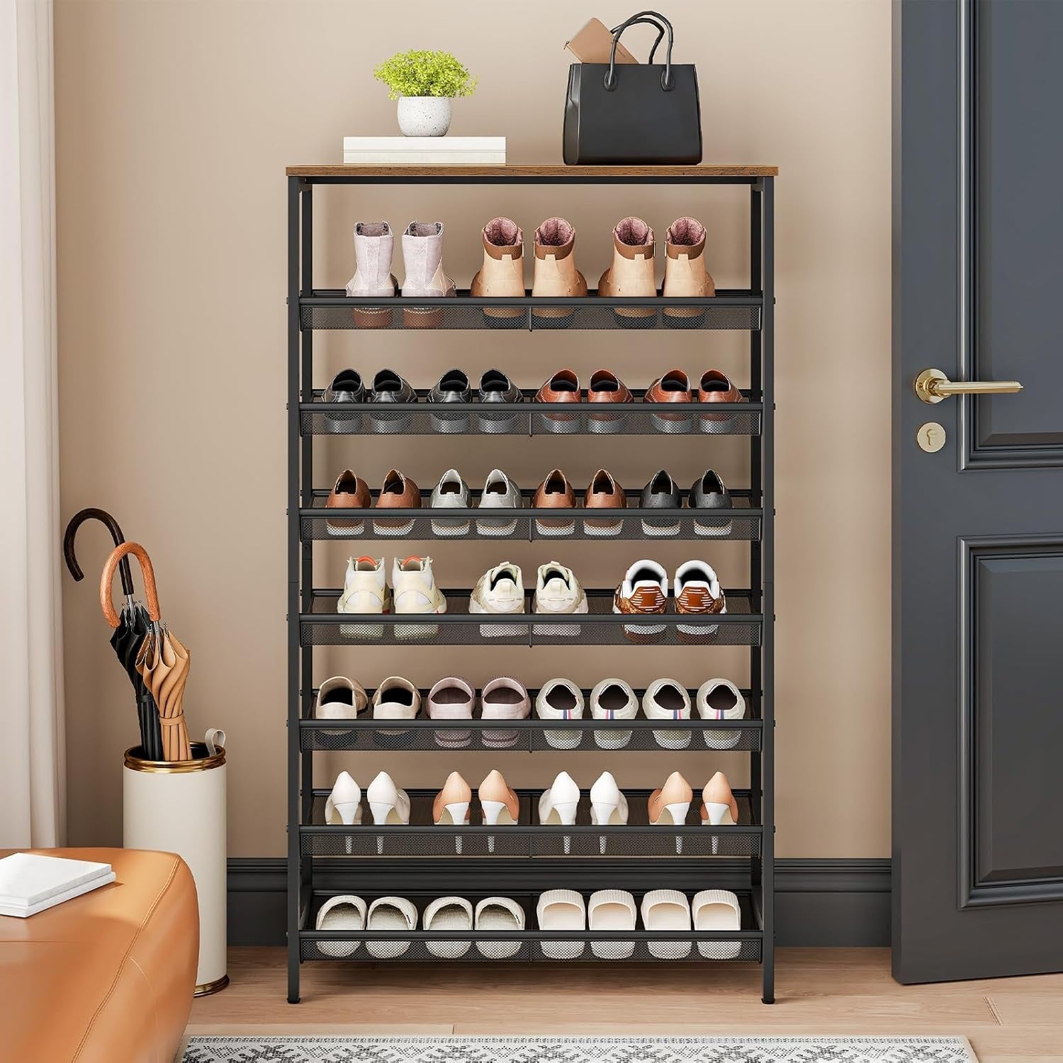 Tall 8-Tier Shoe Rack Organizer, Metal Shelves, Stores 28 Pairs, 137cm High