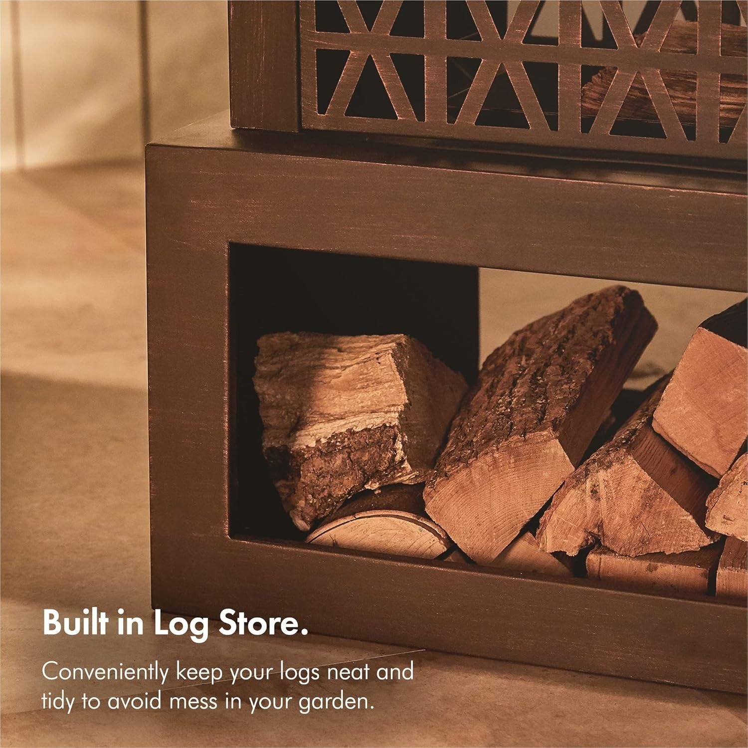 Outdoor Metal Fire Pit Fireplace with Wood Storage & Poker for Garden Patio