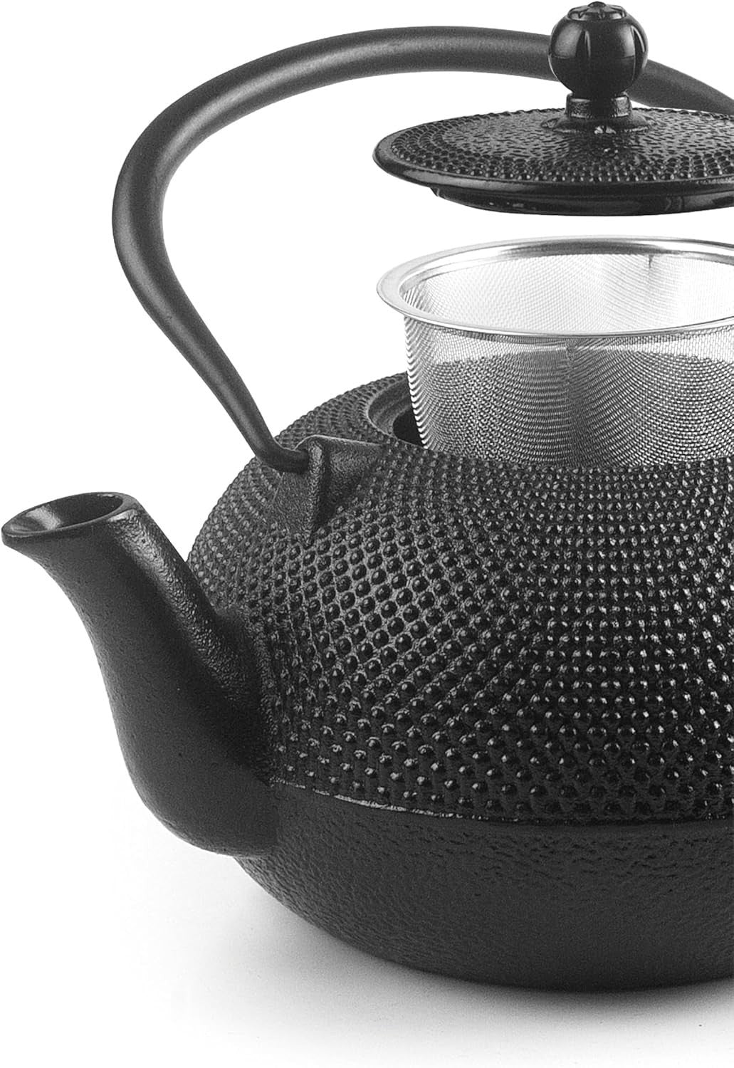 Cast Iron Teapot 300ml Black Tea Pot Stainless Steel Infuser Enamel