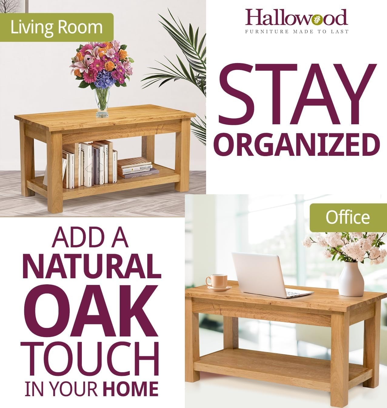 Large Solid Oak Coffee Table with Storage Shelf 90x45x45cm Durable Design