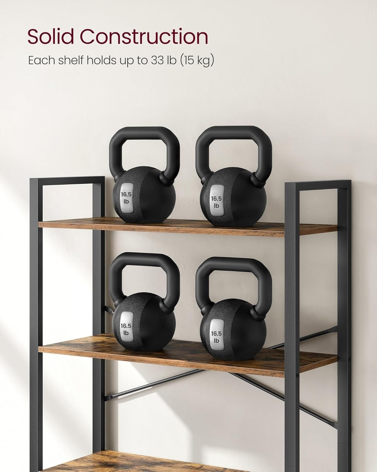 6-Tier Industrial Bookshelf Rustic Brown 80W x 186H cm Sturdy Storage