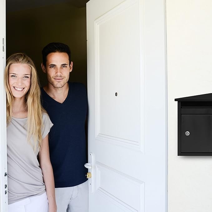 Wall Mounted Lockable Mailbox Black Iron Weatherproof Post Box A4 Slot