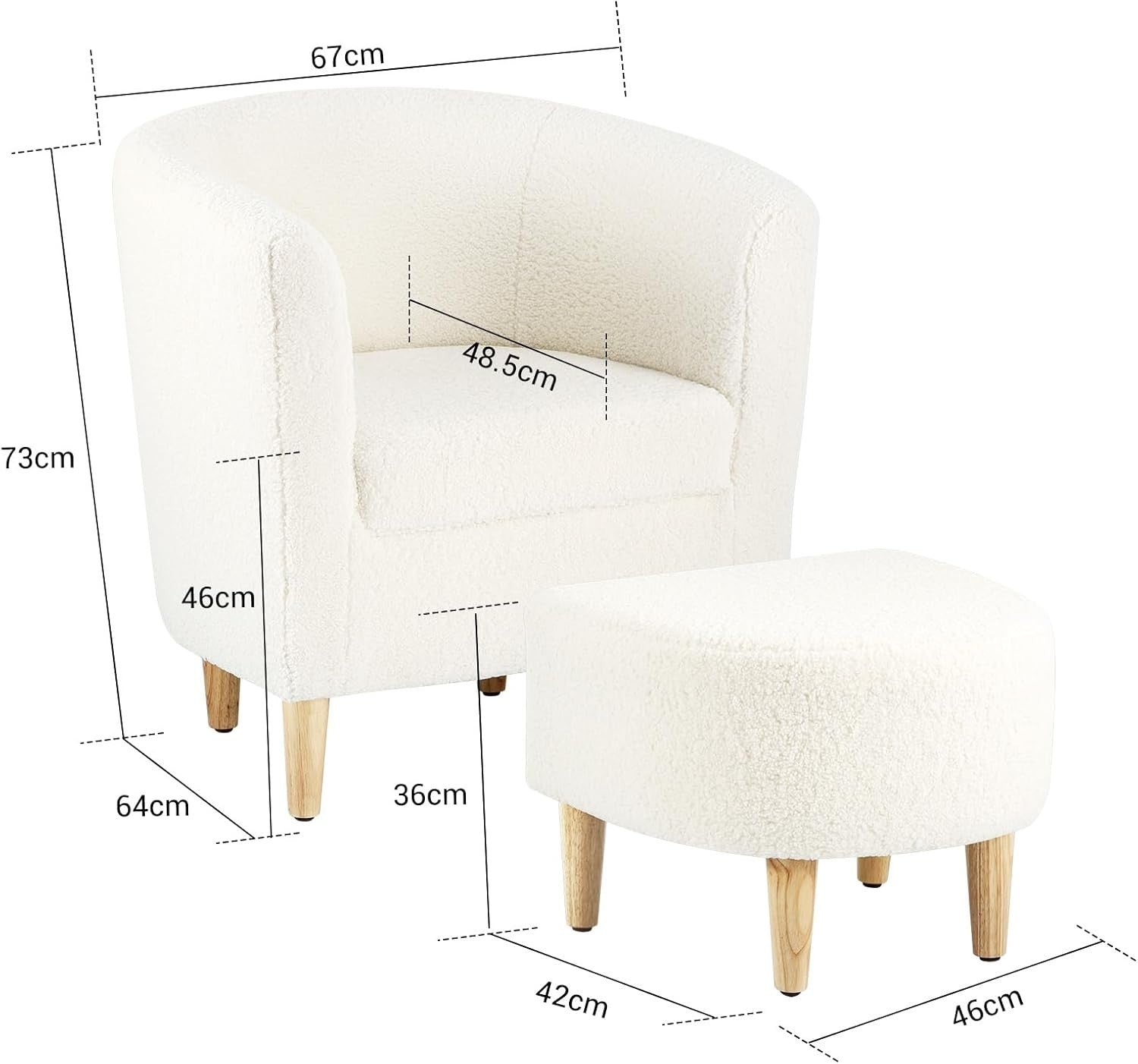 White Sherpa Armchair with Footstool Lounge Tub Chair Soft Snuggle Seat