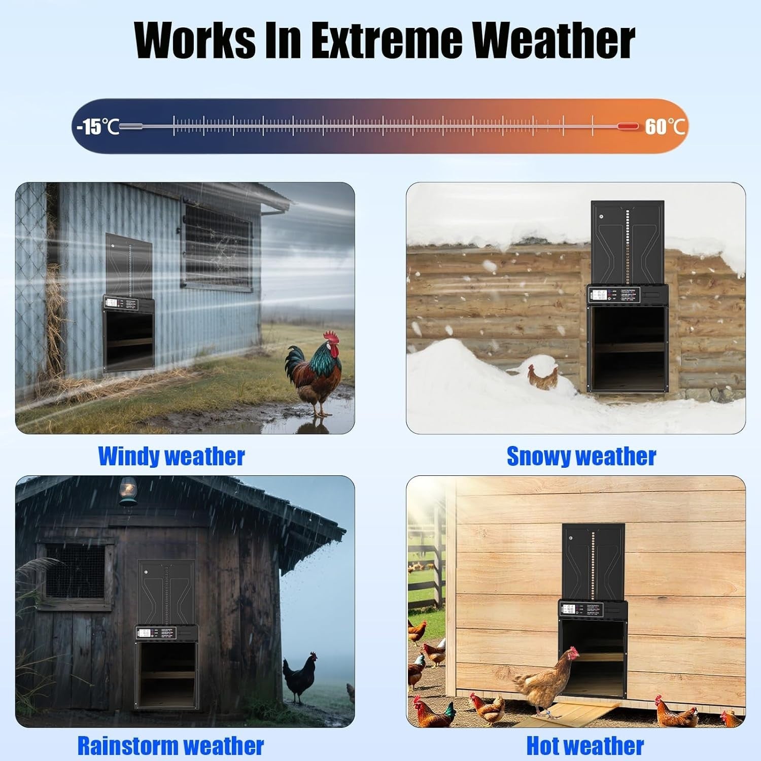 Automatic Solar Chicken Coop Door Opener Remote LCD Anti Pinch Waterproof