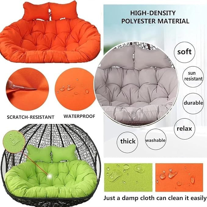 2 Seater Egg Chair Cushion Waterproof Thick Swing Seat Pad 150x110cm Grey
