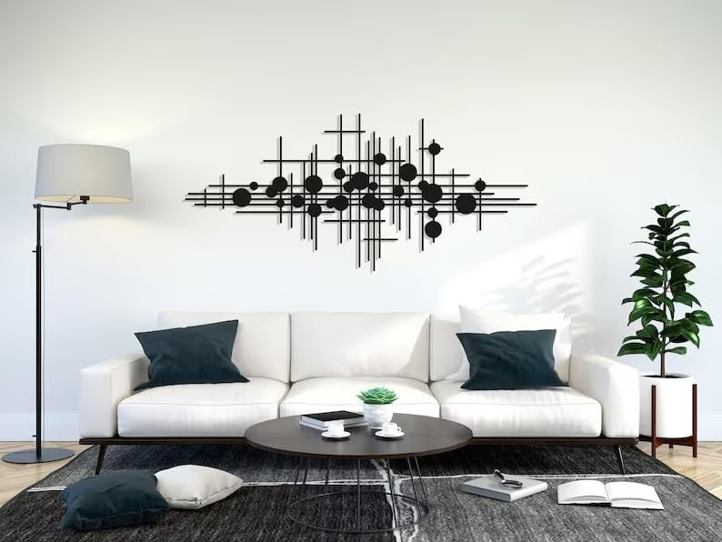 Modern Geometric Metal Wall Art Black 60x26cm Minimalist Decor