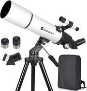 80mm Refractor Telescope for Kids, Portable Astronomy Scope with Bag