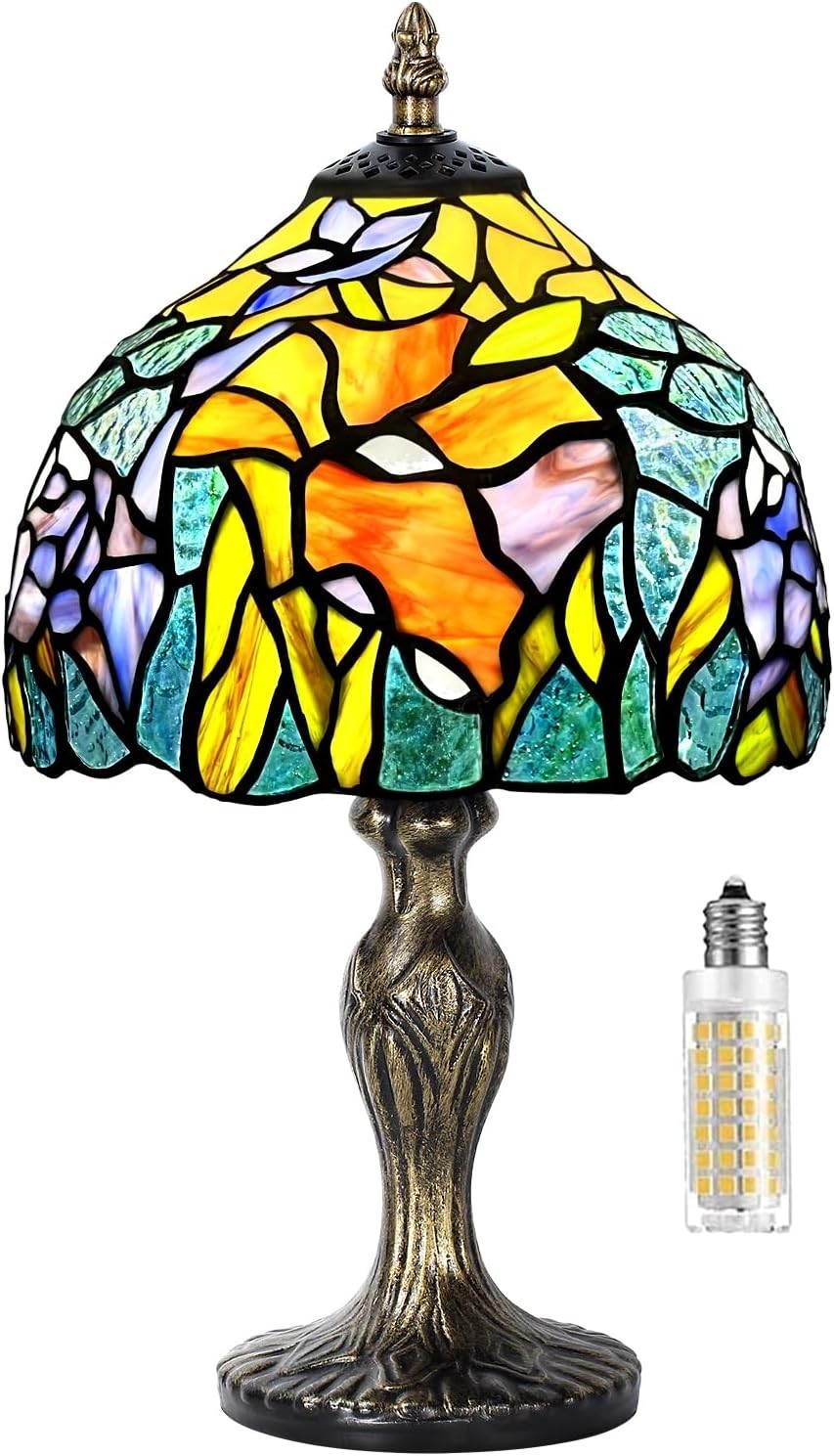 Stained Glass Table Lamp Art Nouveau Bedside Light for Bedroom Office