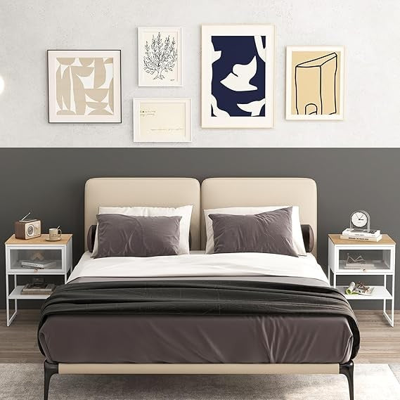 Modern Flip-Door Bedside Tables Set of 2 – Metal Frame Nightstands with Storage