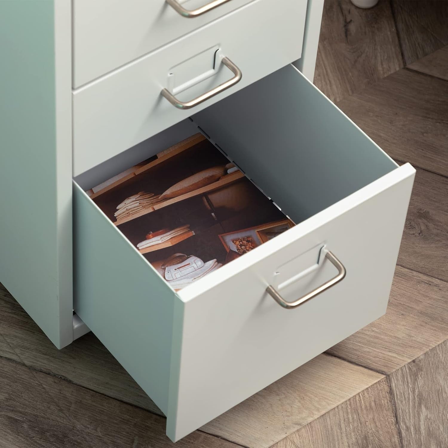 Slim White Metal Rolling Cabinet 5 Drawer Mobile File Storage