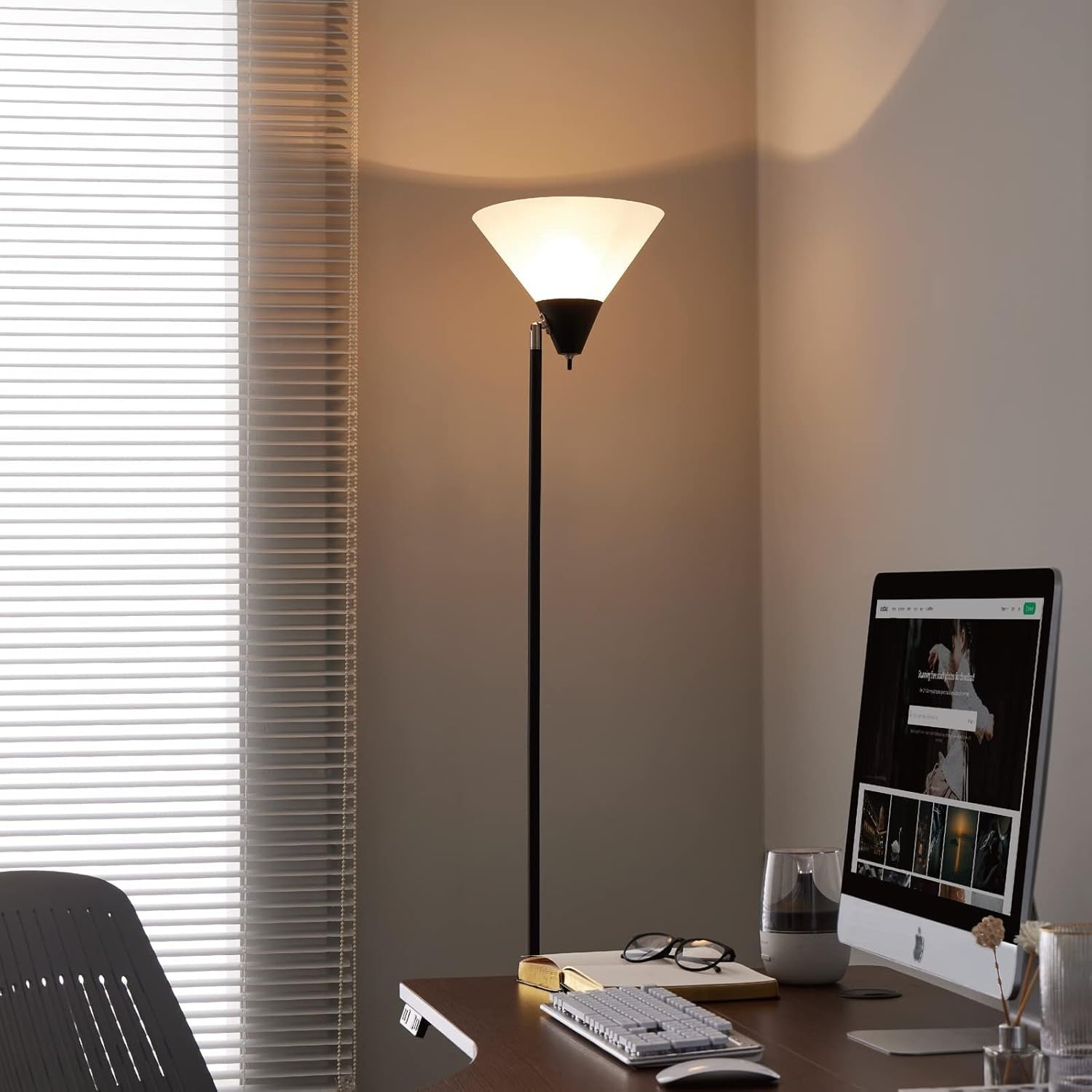 Torch Floor Lamp Rotatable Head White Shade Tall Standing Light for Living Room