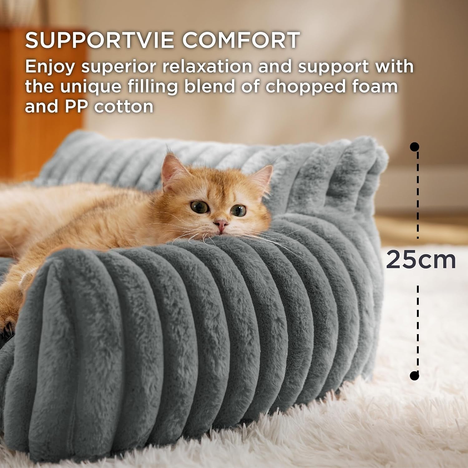 Orthopedic Dog Sofa Bed Washable Faux Fur Pet Couch 76cm Non Slip