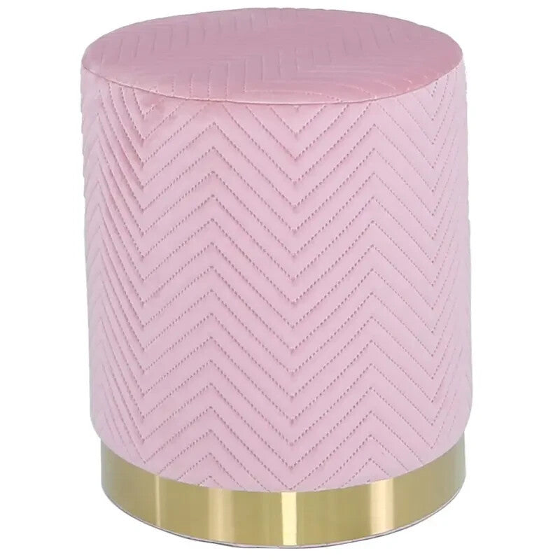 Pink Velvet Round Footstool Ottoman Pouffe Seat Gold Base Modern Decor
