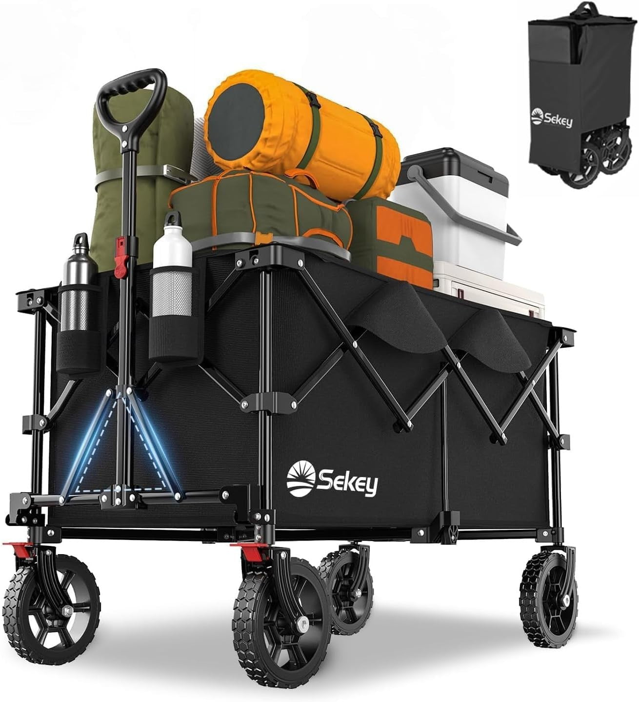 Black 200L Folding Camping Wagon 330lb Heavy Duty All Terrain Festival Trolley