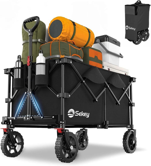 Black 200L Folding Camping Wagon 330lb Heavy Duty All Terrain Festival Trolley