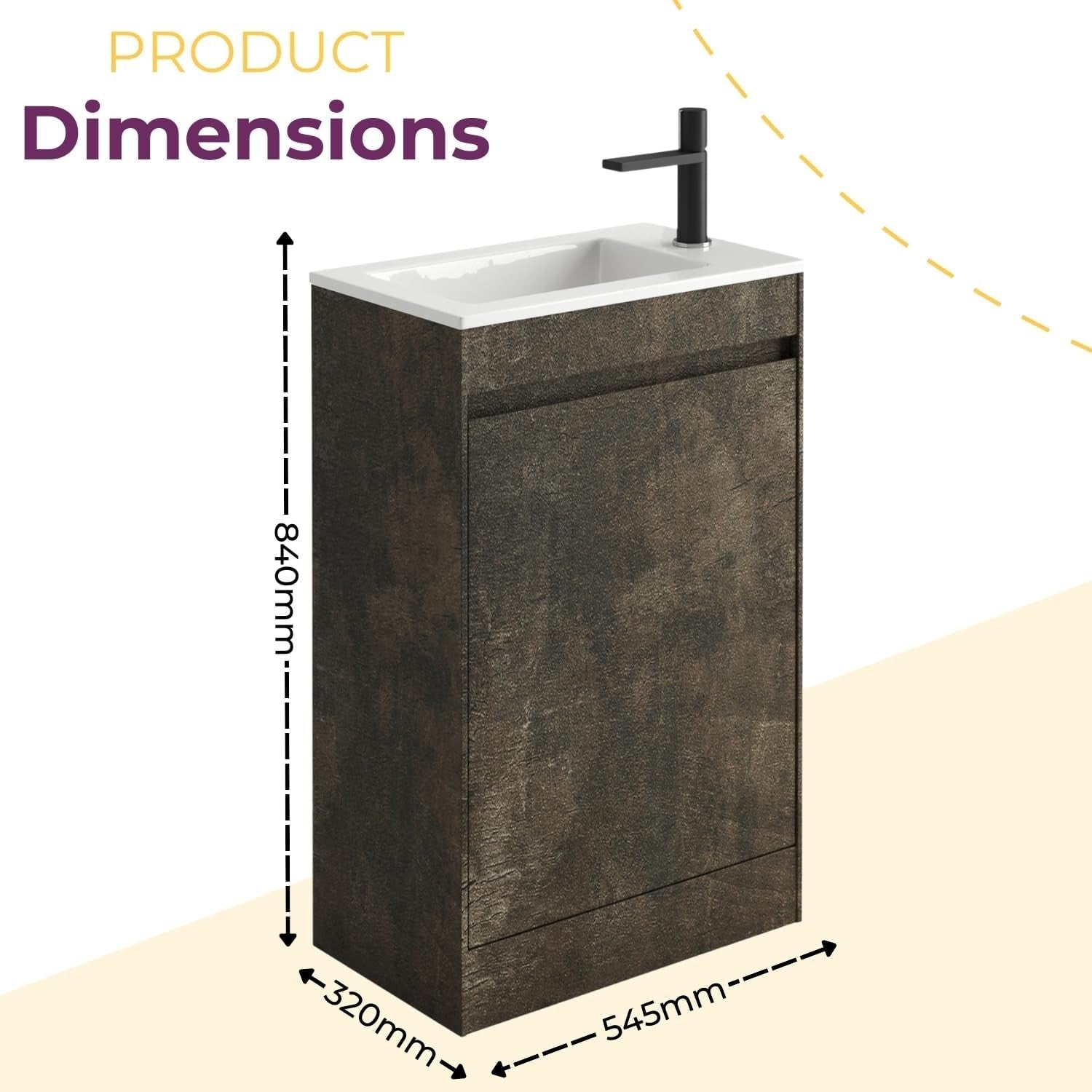 550mm Brown Wood Floor Standing Vanity Unit with Polymarble Basin & Soft Close