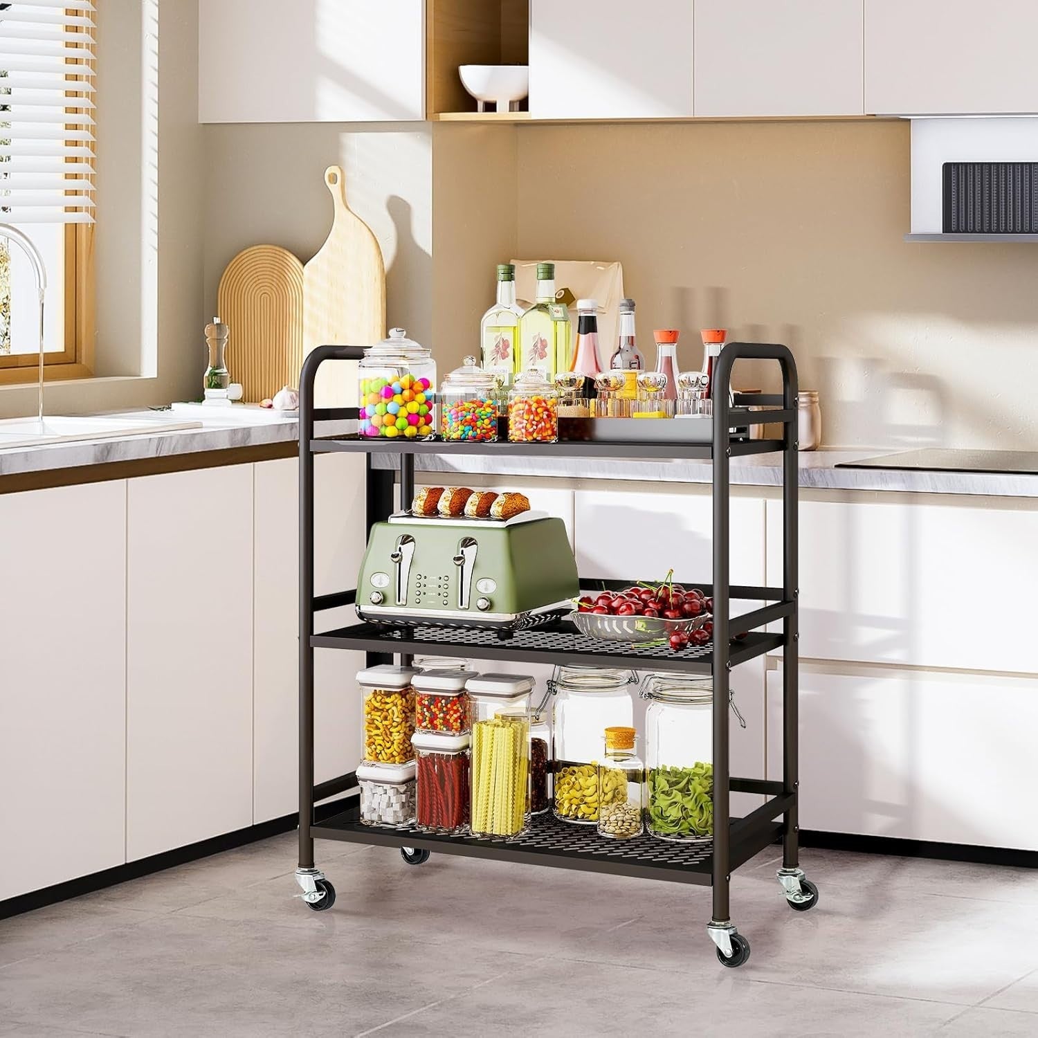3 Tier Heavy Duty Rolling Cart Metal Storage Trolley Lockable Wheels