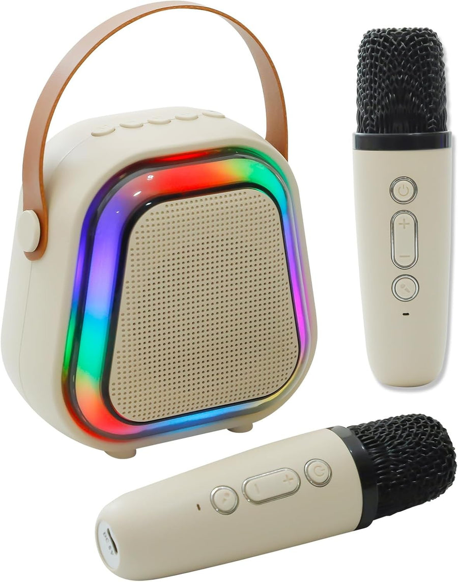 Mini Karaoke Machine Bluetooth Speaker 2 Wireless Mics LED Lights