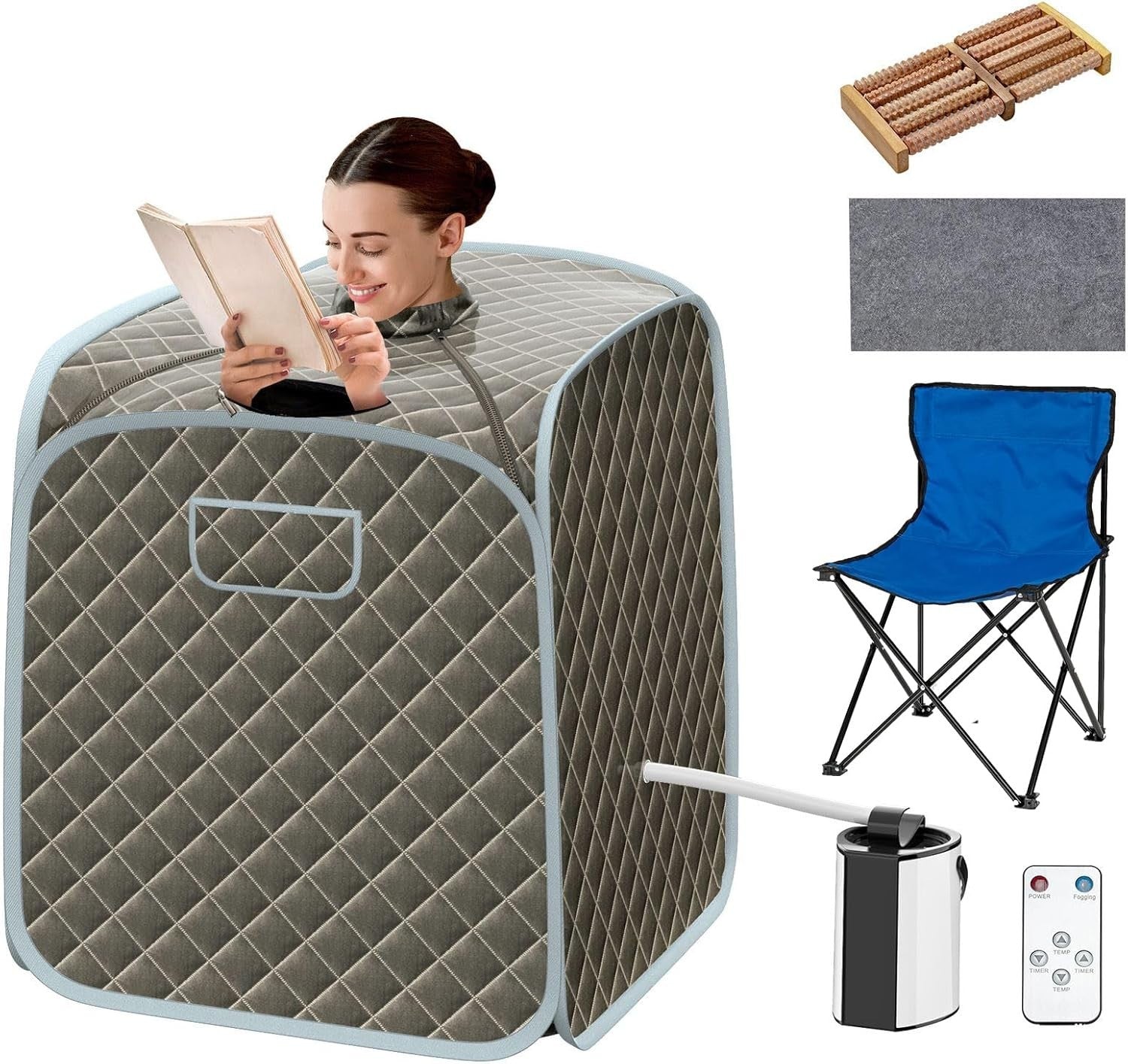 Portable Full Body Steam Sauna Tent – 3L Steamer, Chair, Remote, Grey