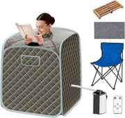 Portable Full Body Steam Sauna Tent – 3L Steamer, Chair, Remote, Grey