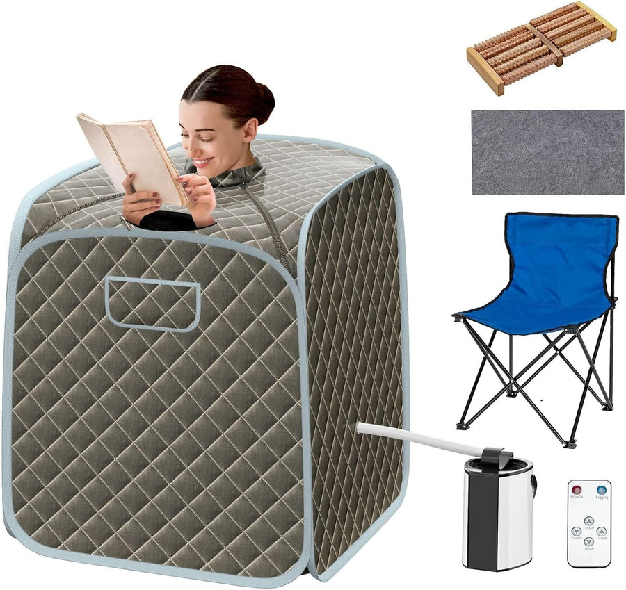 Portable Full Body Steam Sauna Tent – 3L Steamer, Chair, Remote, Grey