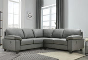 Dark Grey Genuine Leather L-Shape Corner Sofa with USB Ports – Boston