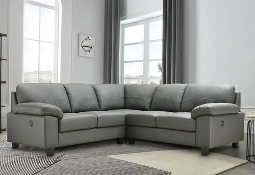Dark Grey Genuine Leather L-Shape Corner Sofa with USB Ports – Boston