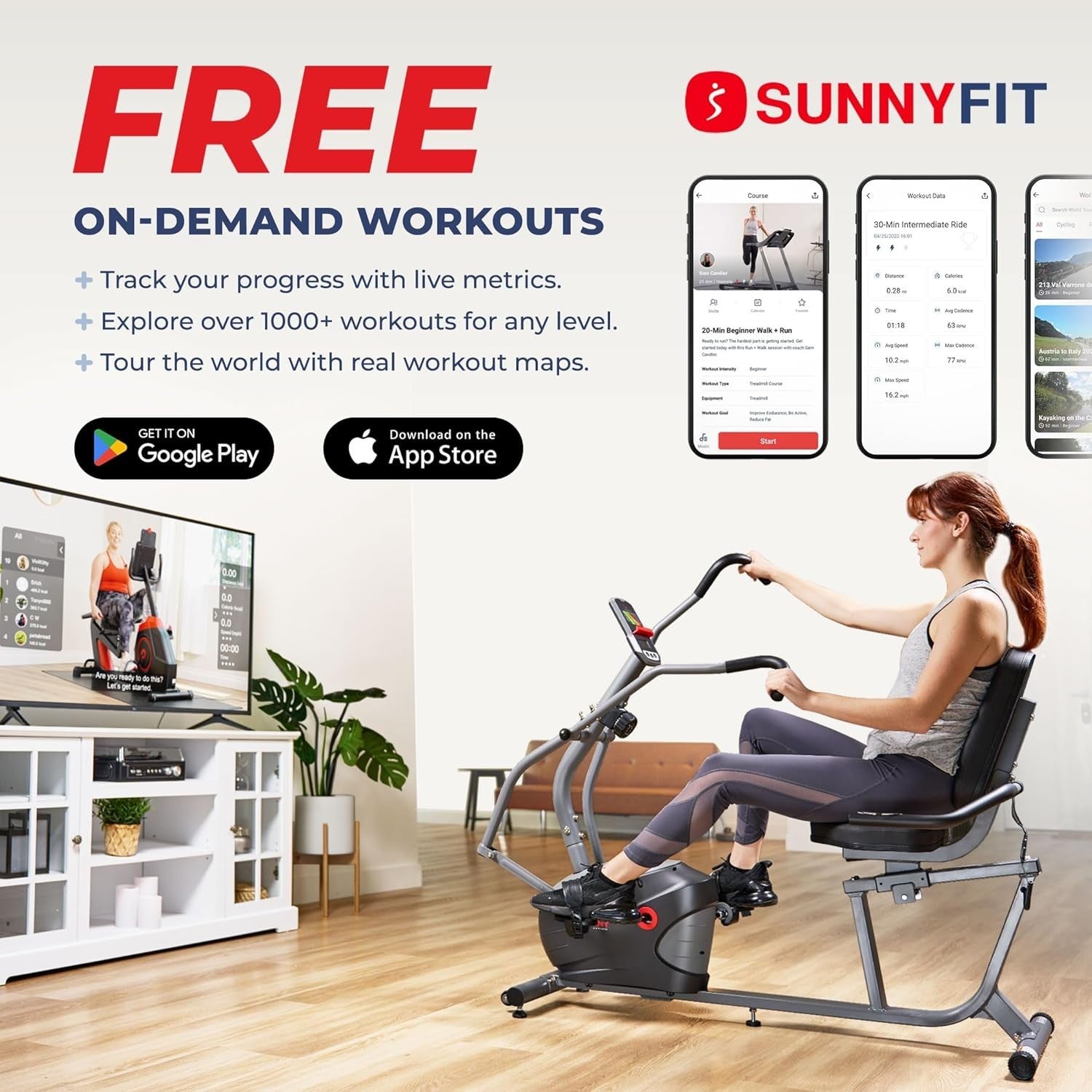 Recumbent Cross Trainer Bike Magnetic Bluetooth LCD Heart Rate Full Body Home