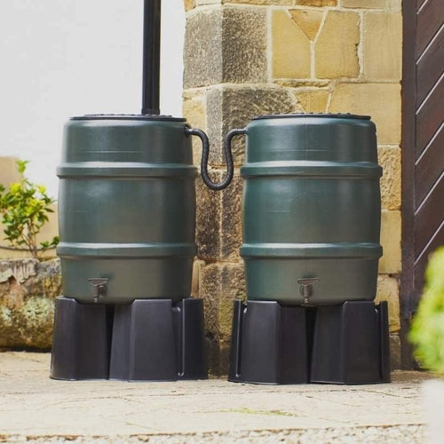 114L Water Butt Double Kit with Stand, Diverter & Link Kit, Green, Round