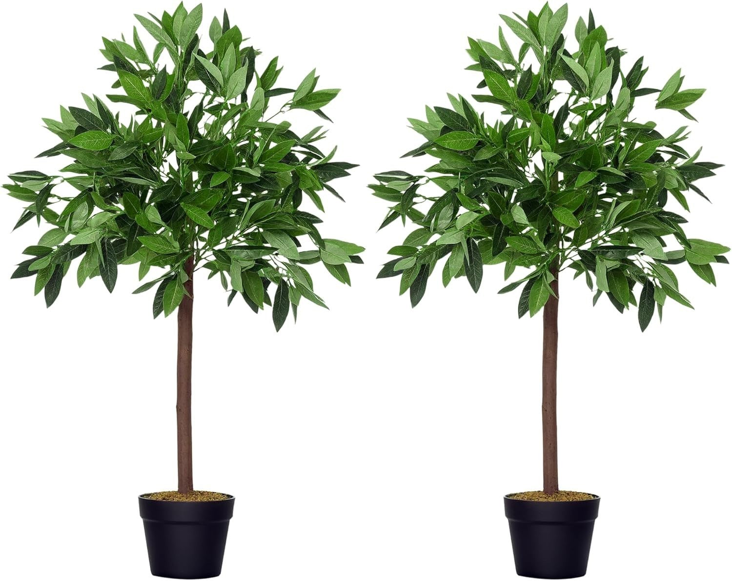 Set of 2 Artificial Bay Laurel Trees 90cm Potted Faux Green Plants Home Decor