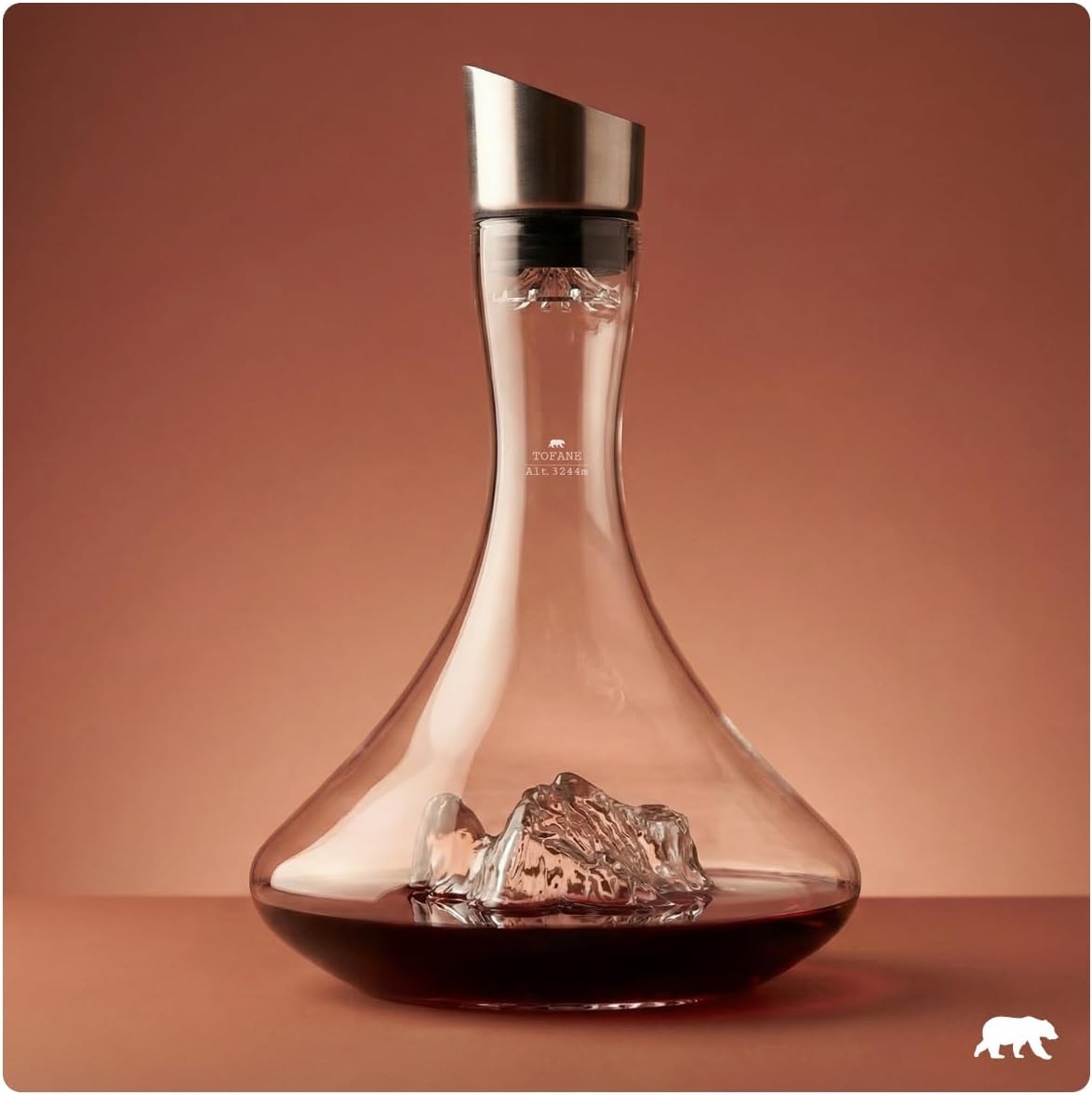 Luxury 1.8L Hand-Blown Wine Decanter with Mountain Base & 3-in-1 Stopper