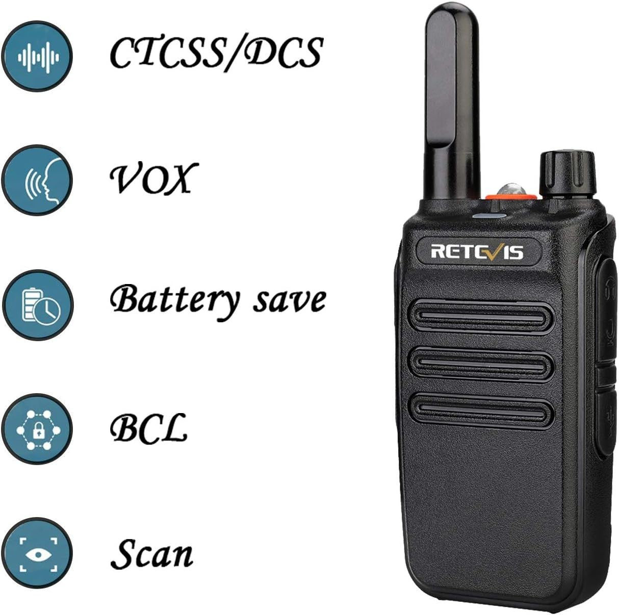 PMR446 Walkie Talkies 2 Pack Rechargeable VOX LED Flashlight Radio