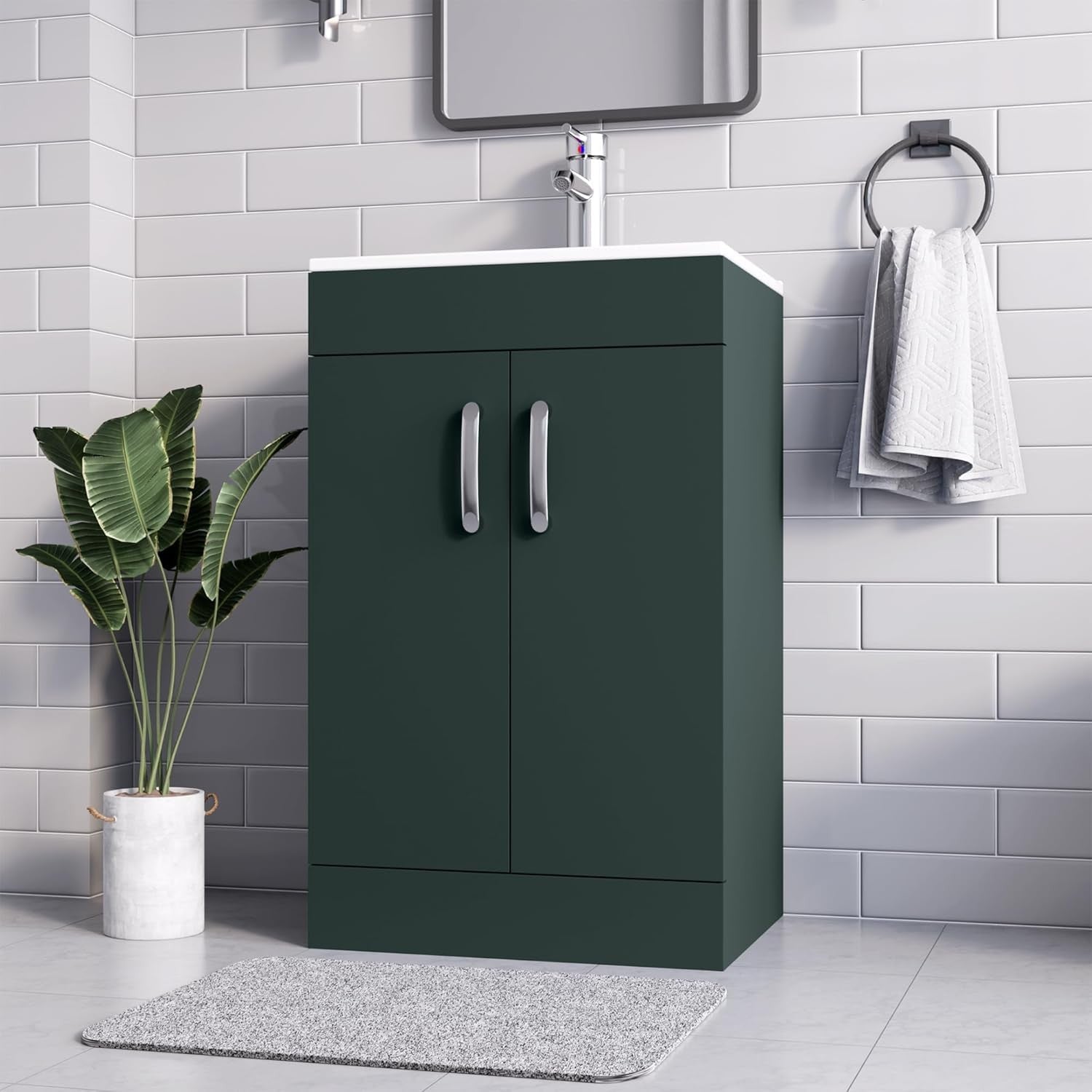 600mm Green Under Sink Bathroom Vanity Unit with Basin Cupboard Storage Cabinet