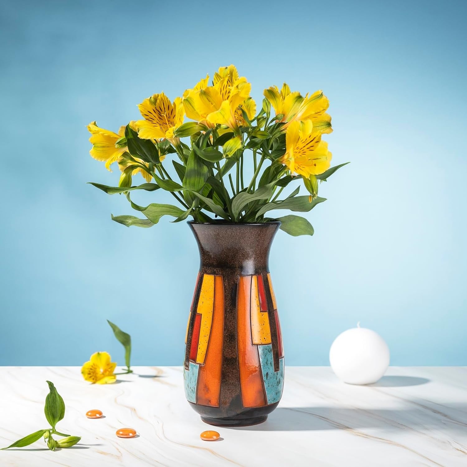Handmade Ceramic Flower Vase 21cm Tall Glazed Art Home Décor Gift