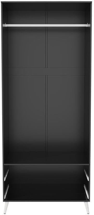 Black Modern Wardrobe 2 Doors 2 Drawers Bedroom Clothes Storage Unit